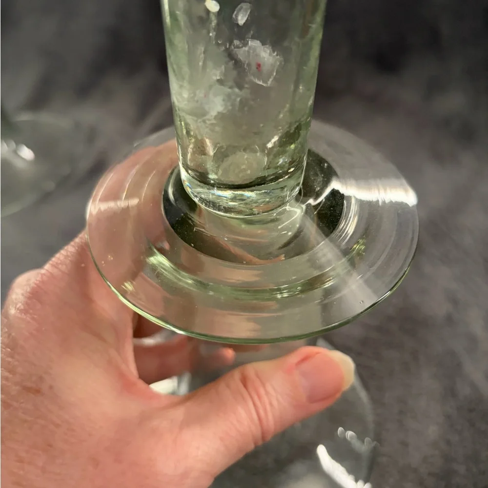 Pottery Barn Savoy taper candle Sticks holders green glass, Set of 2.